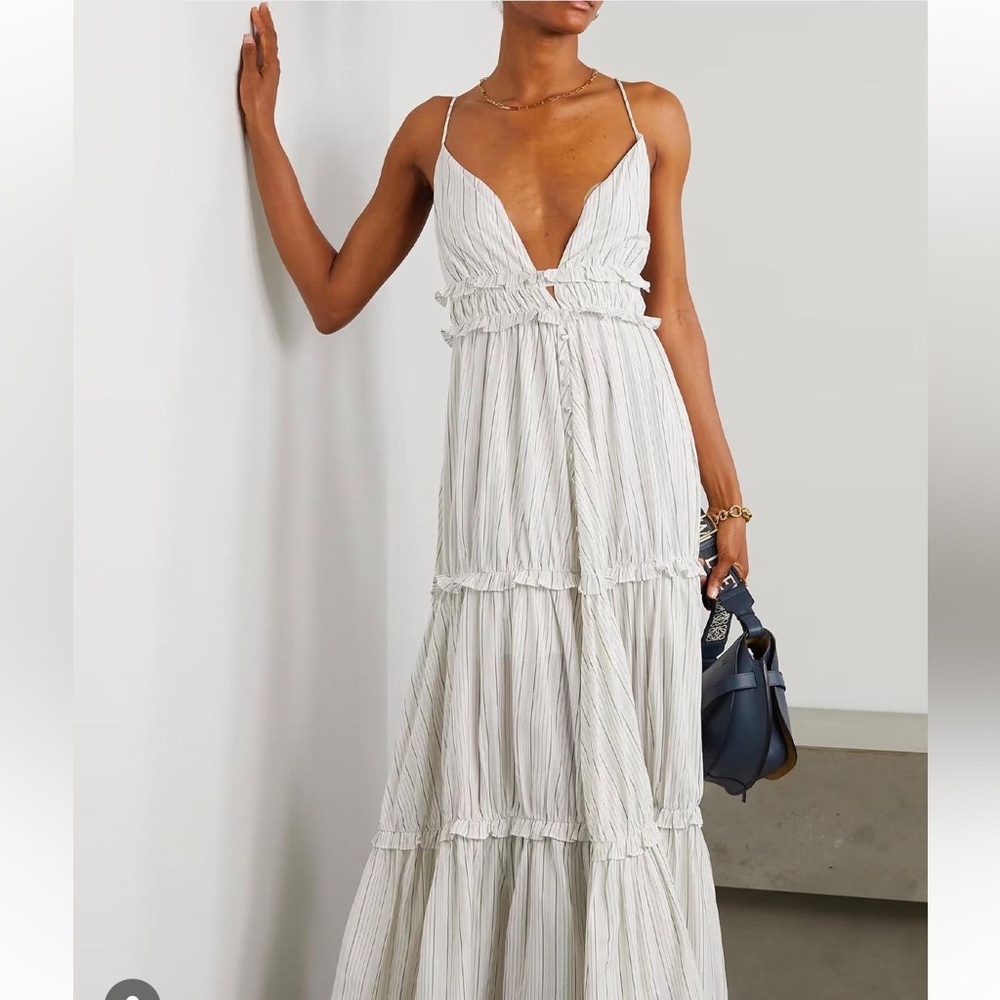 JOSLIN Liana silk cotton white striped maxi dress